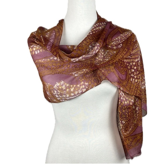 Cejon Paisley Pinks Orange Rectangular Scarf Semi Sheer Poly Chiffon Italy OS - Picture 1 of 12